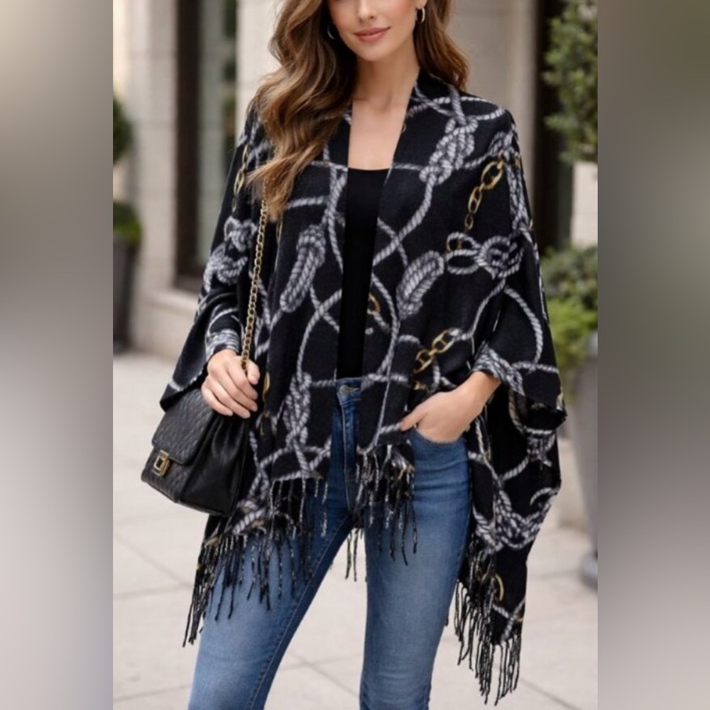 Odiva Women’s Boutique Gold Chain Black Scarf NWTs